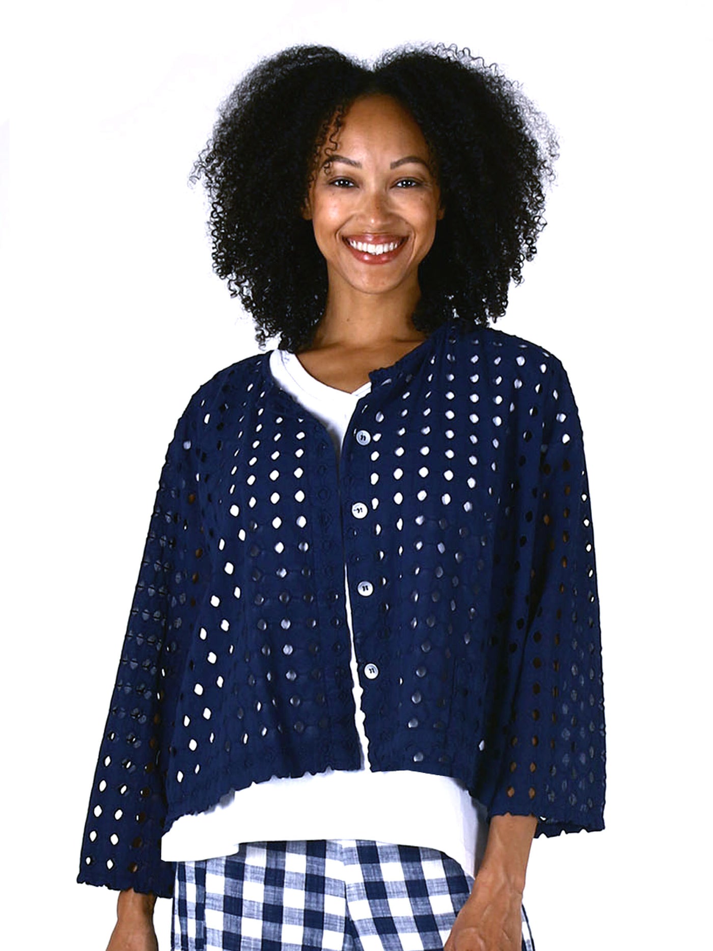 Embroidered Cotton Eyelet Cardigan