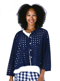 Embroidered Cotton Eyelet Cardigan