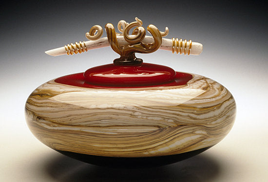 Strata Covered Bowl with Bone and Tendril Finial