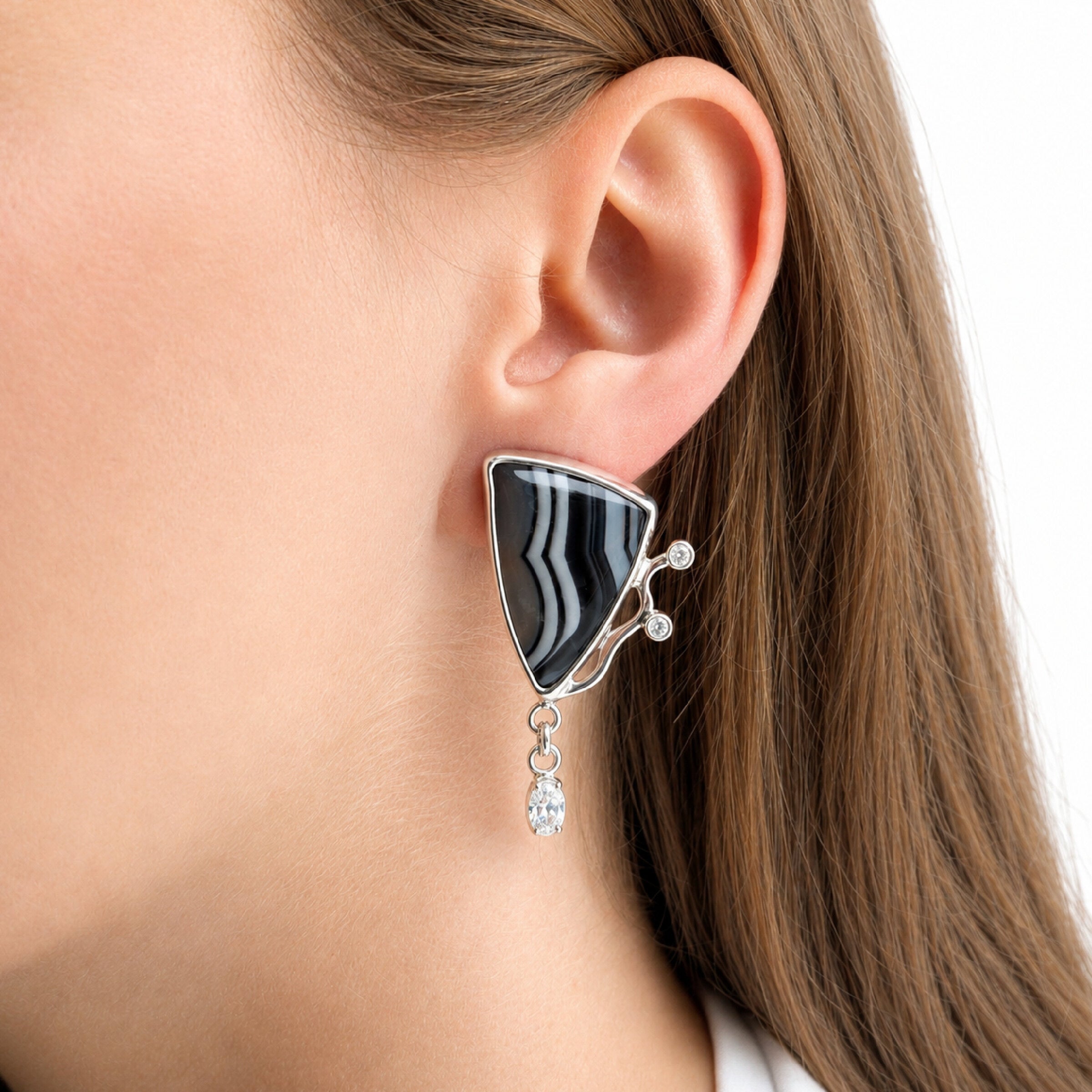 Moonlit Tuxedo Agate Earrings