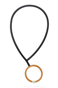 Wood Circle with Green Accent Necklace