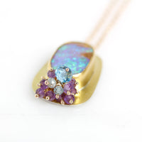Lavender Boulder Opal & Sapphire Cluster Pendant