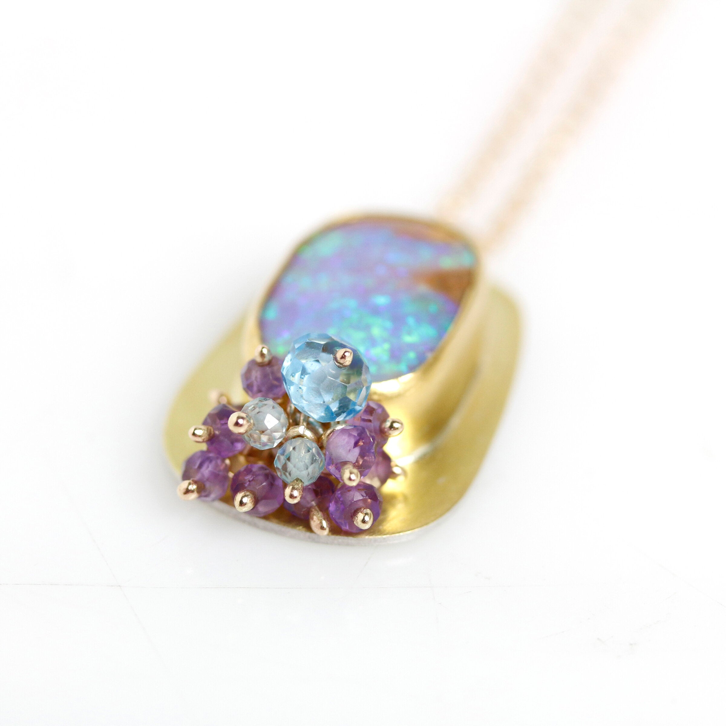 Lavender Boulder Opal & Sapphire Cluster Pendant