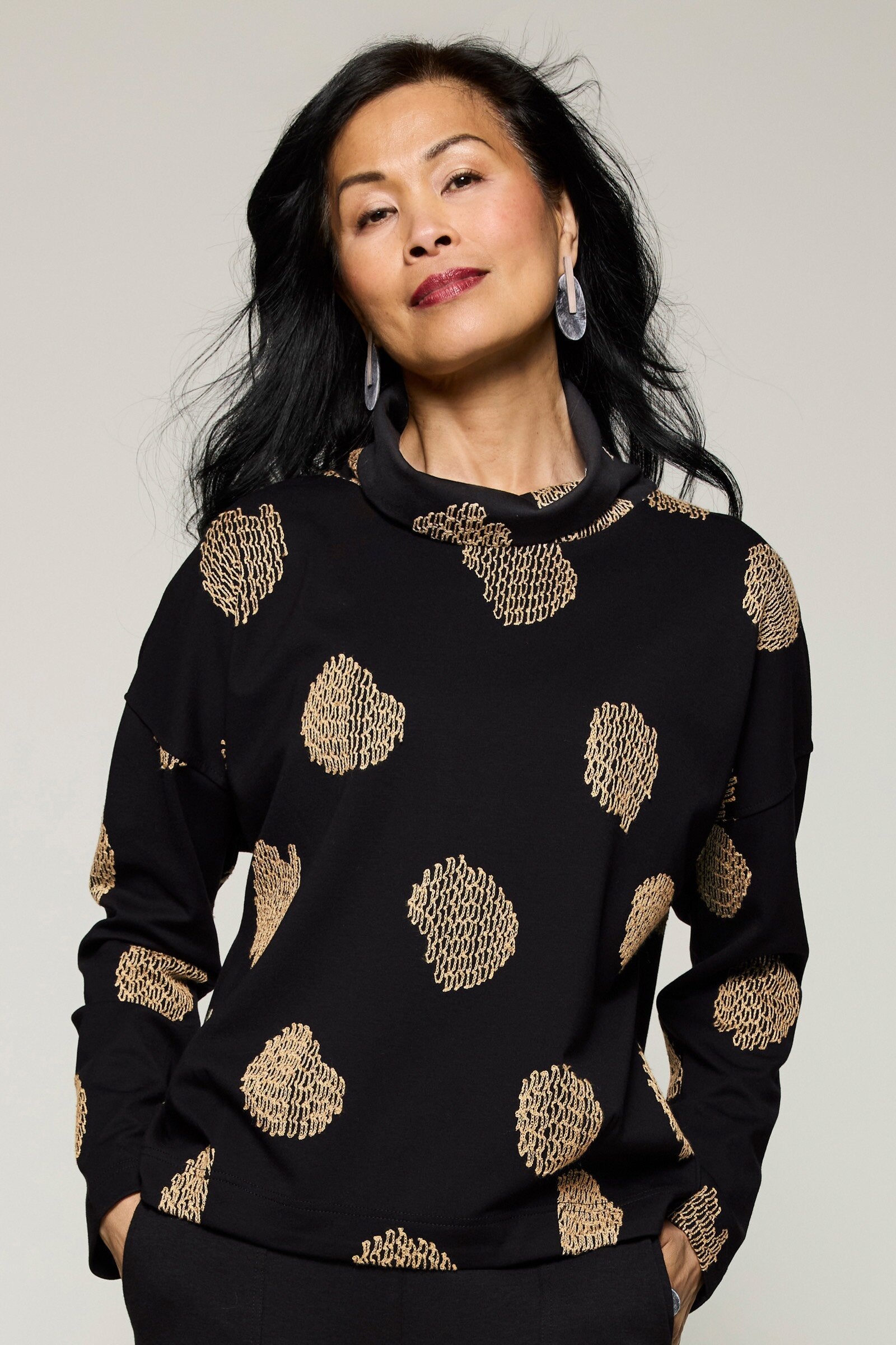 Embroidered Dot Cowl Top