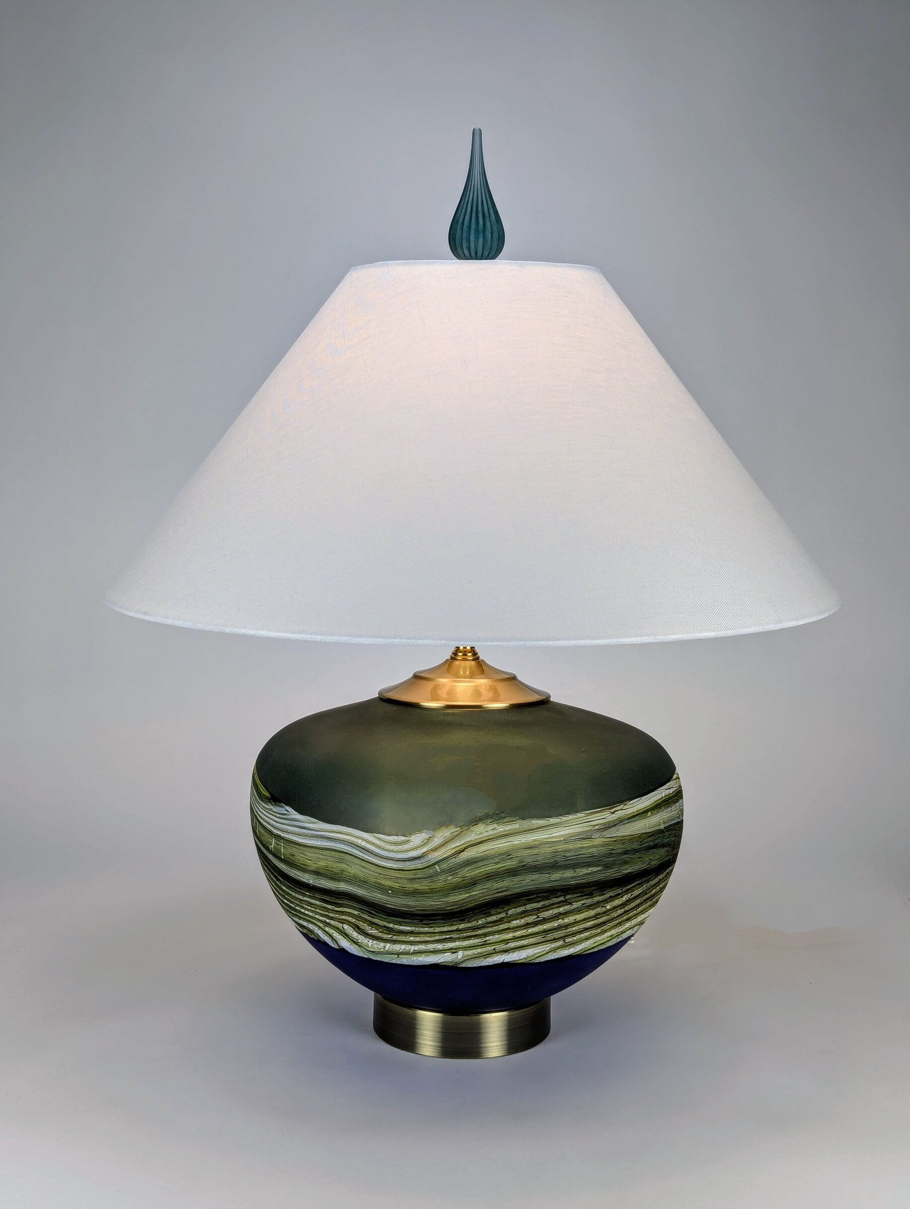 Satin Strata Table Lamp in Sage and Cobalt