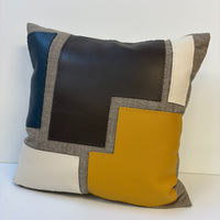 Leather Appliqued Color Blocked Pillow #2