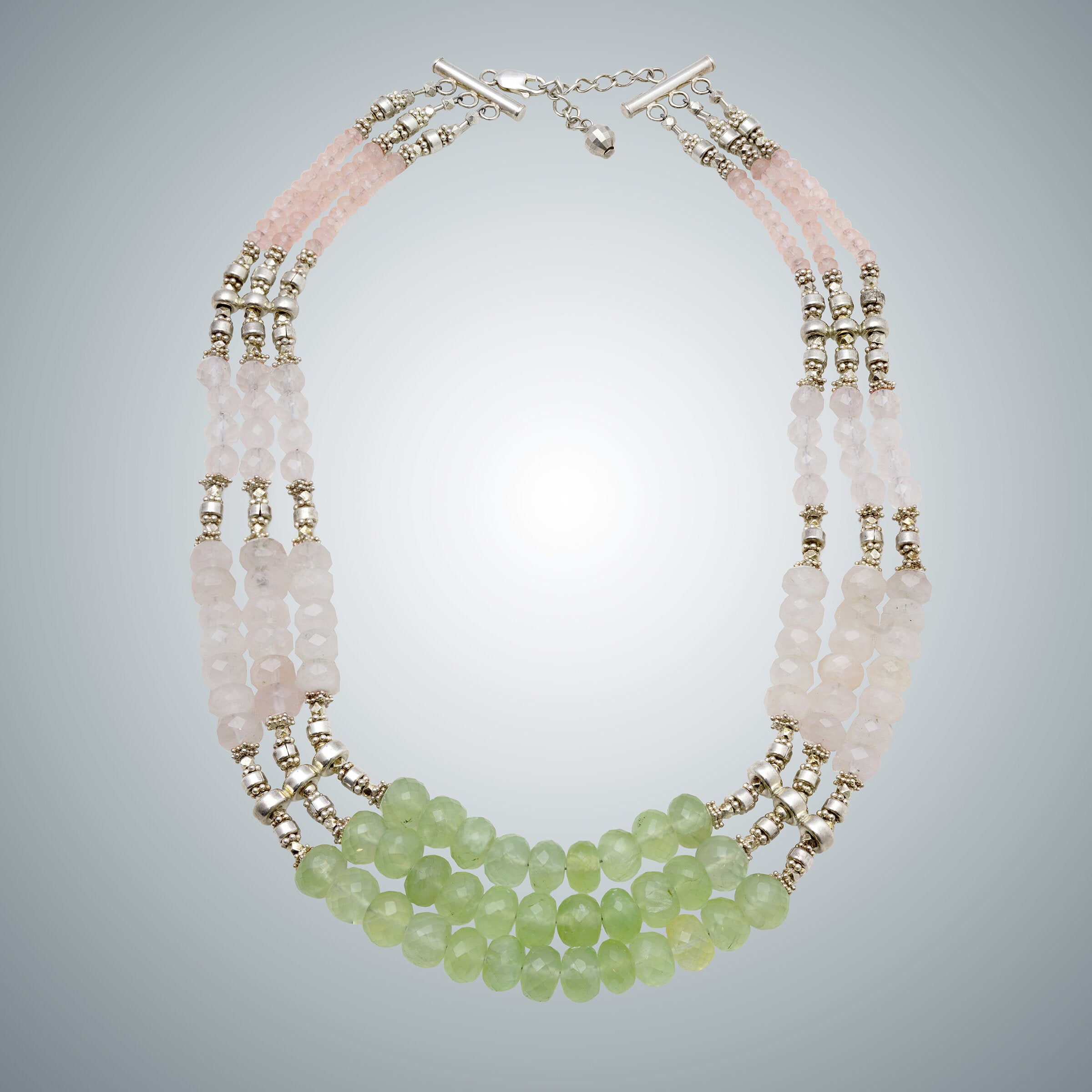 Prasiolite, Rose Quartz & Sterling Silver Necklace