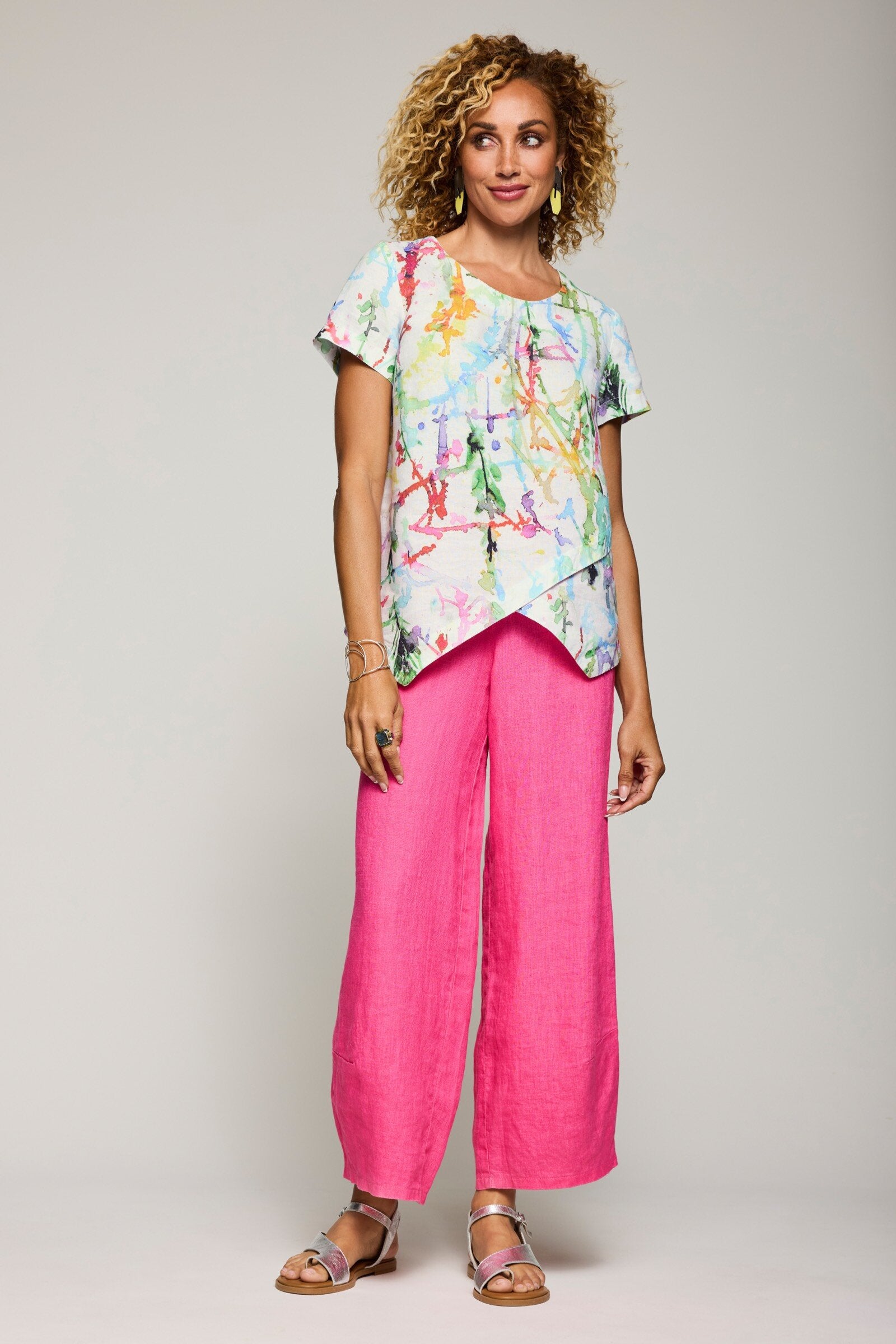 Linen Crossover Hem Top