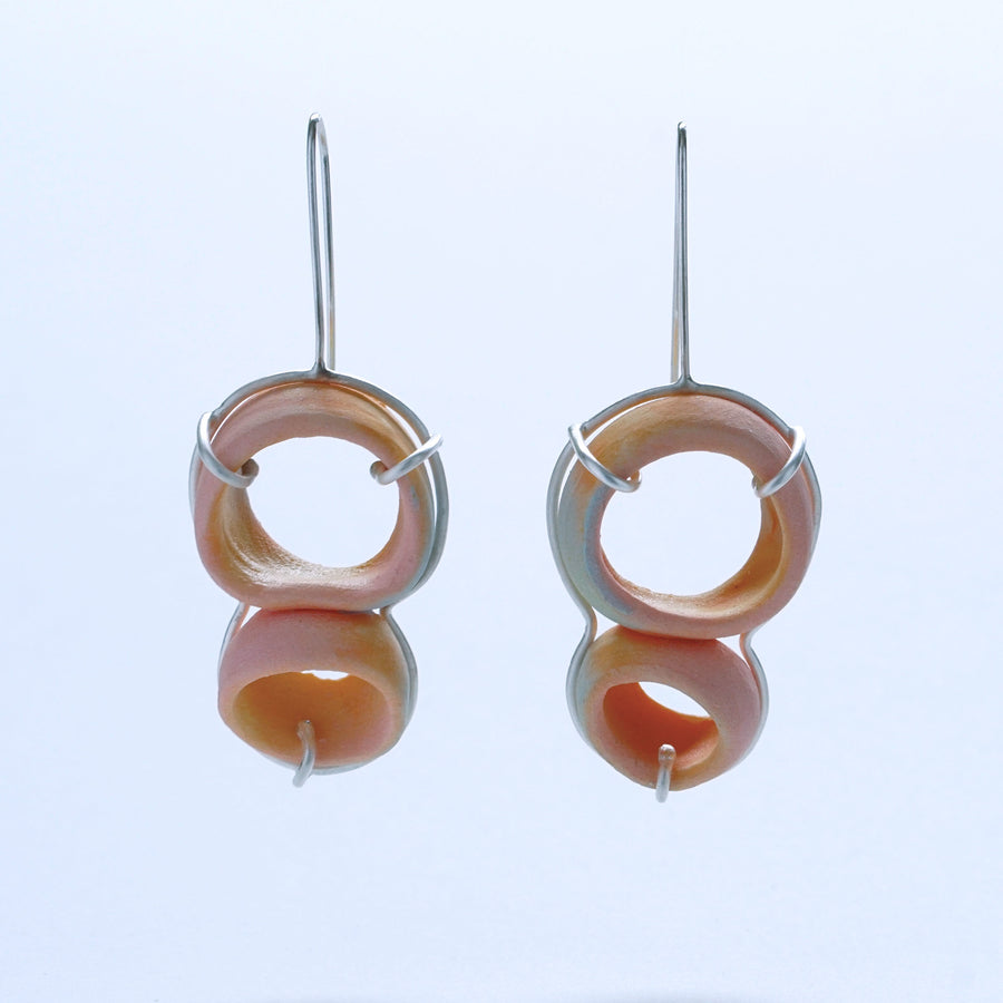 Peach & Light Blue Double Earrings
