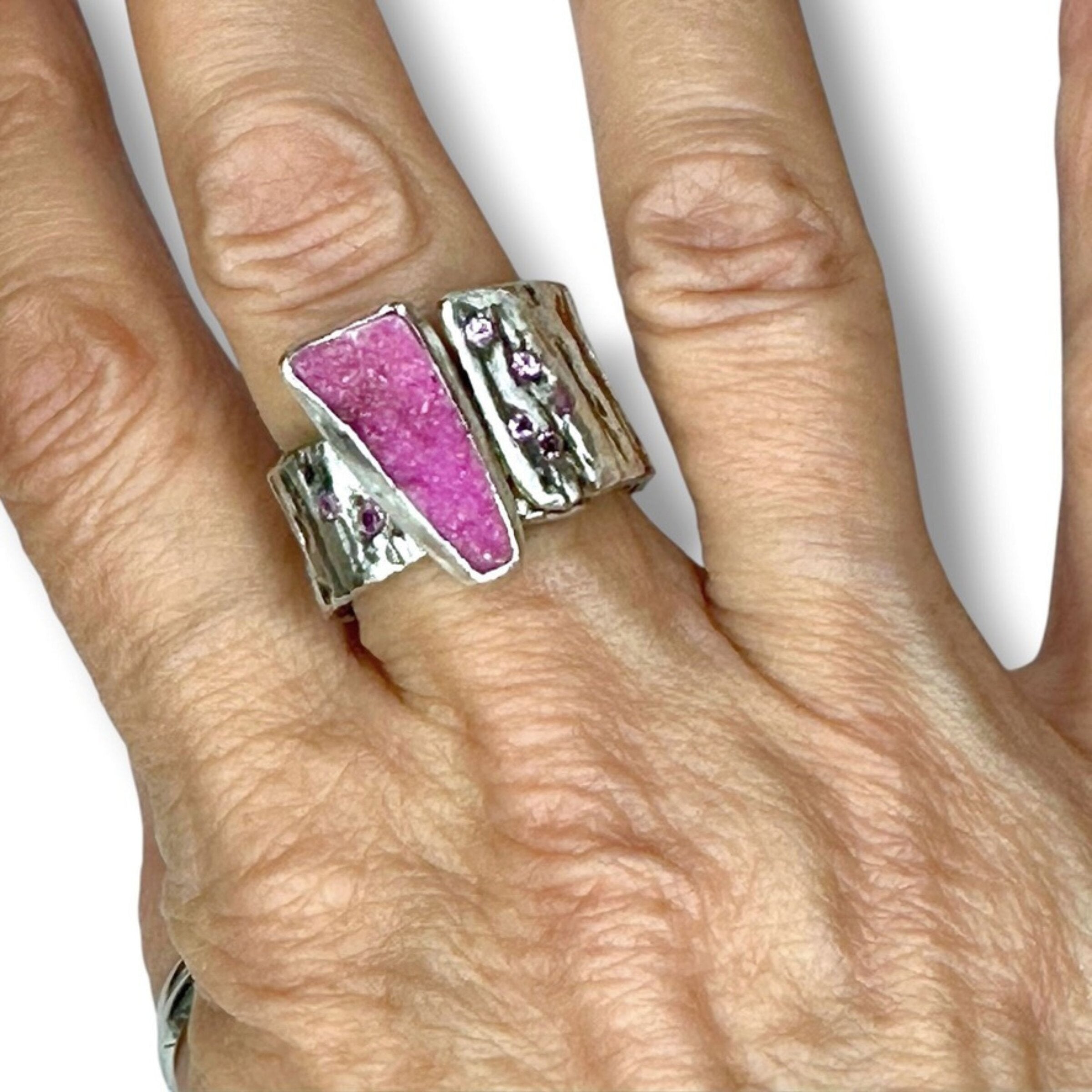 Cobalto Calcite & Pink Sapphire Statement Ring
