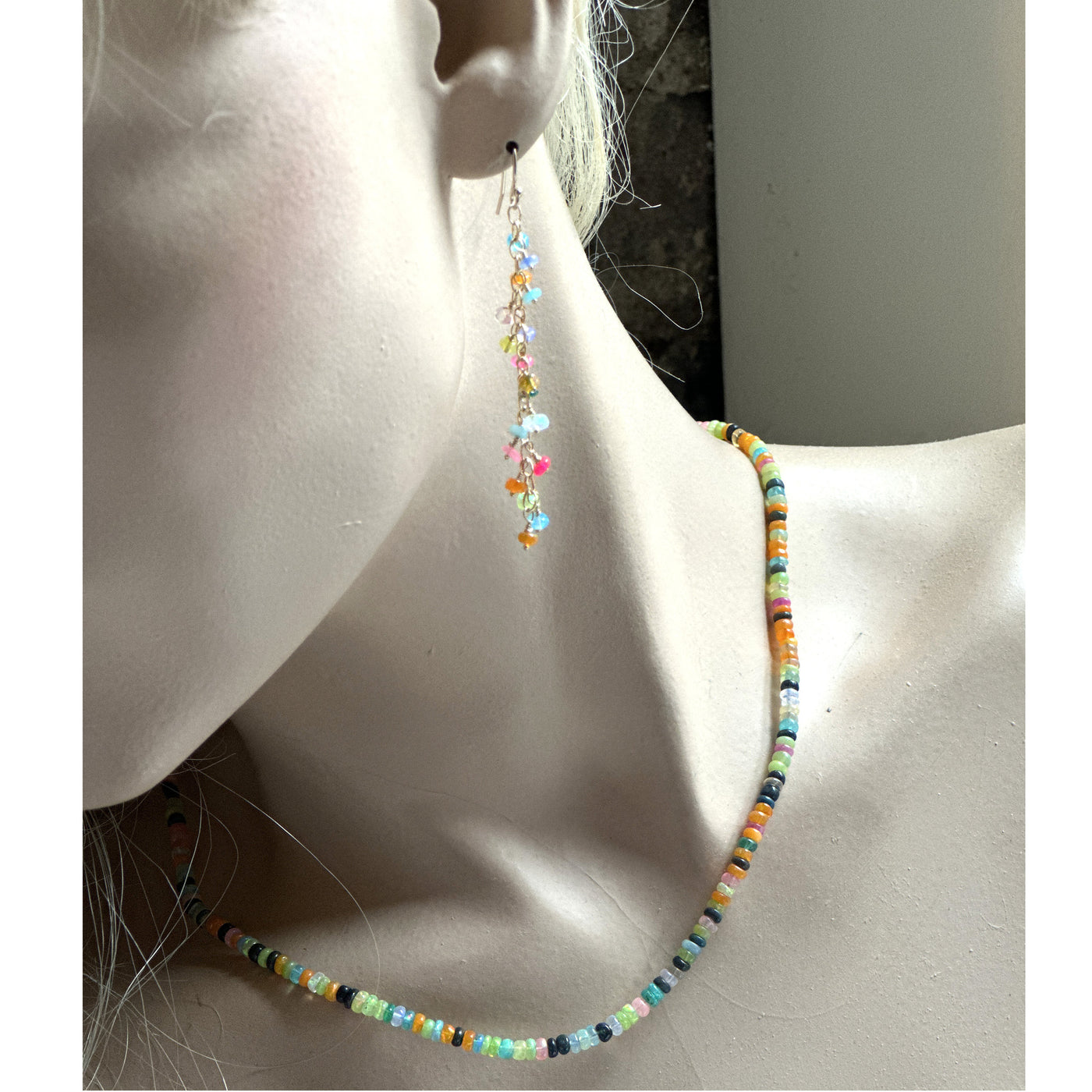 Opal Chain Dangle Gold Earrings