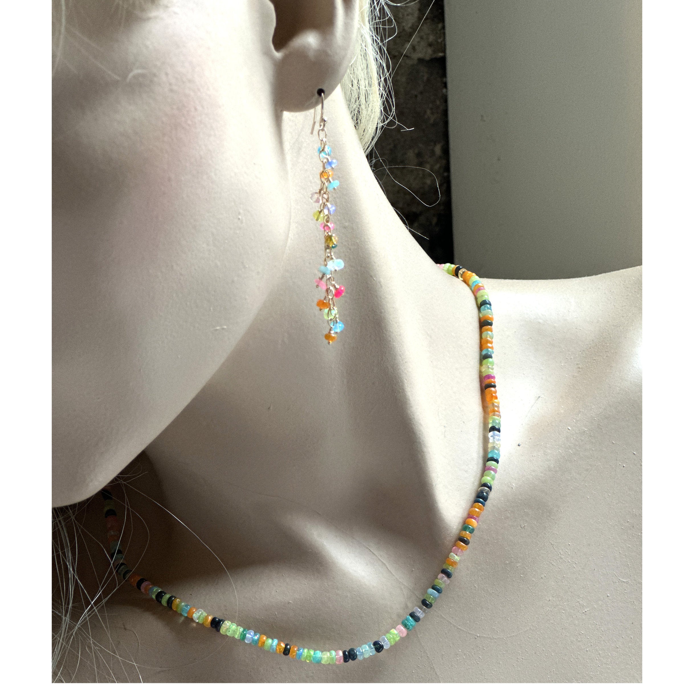 Opal Chain Dangle Gold Earrings