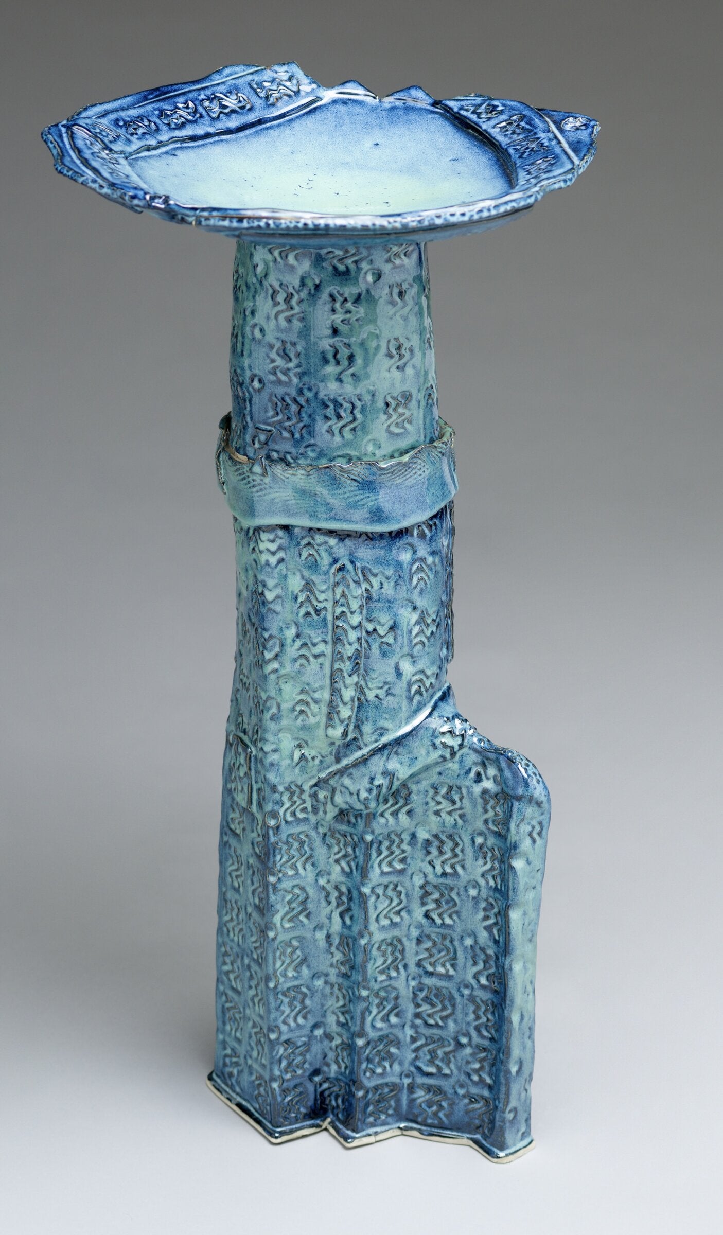 Blue Textured Birdbath