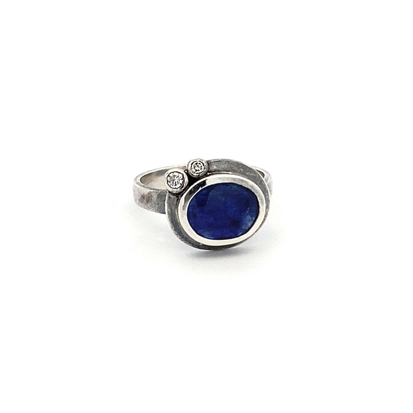 Silver Sapphire and Diamond Ring