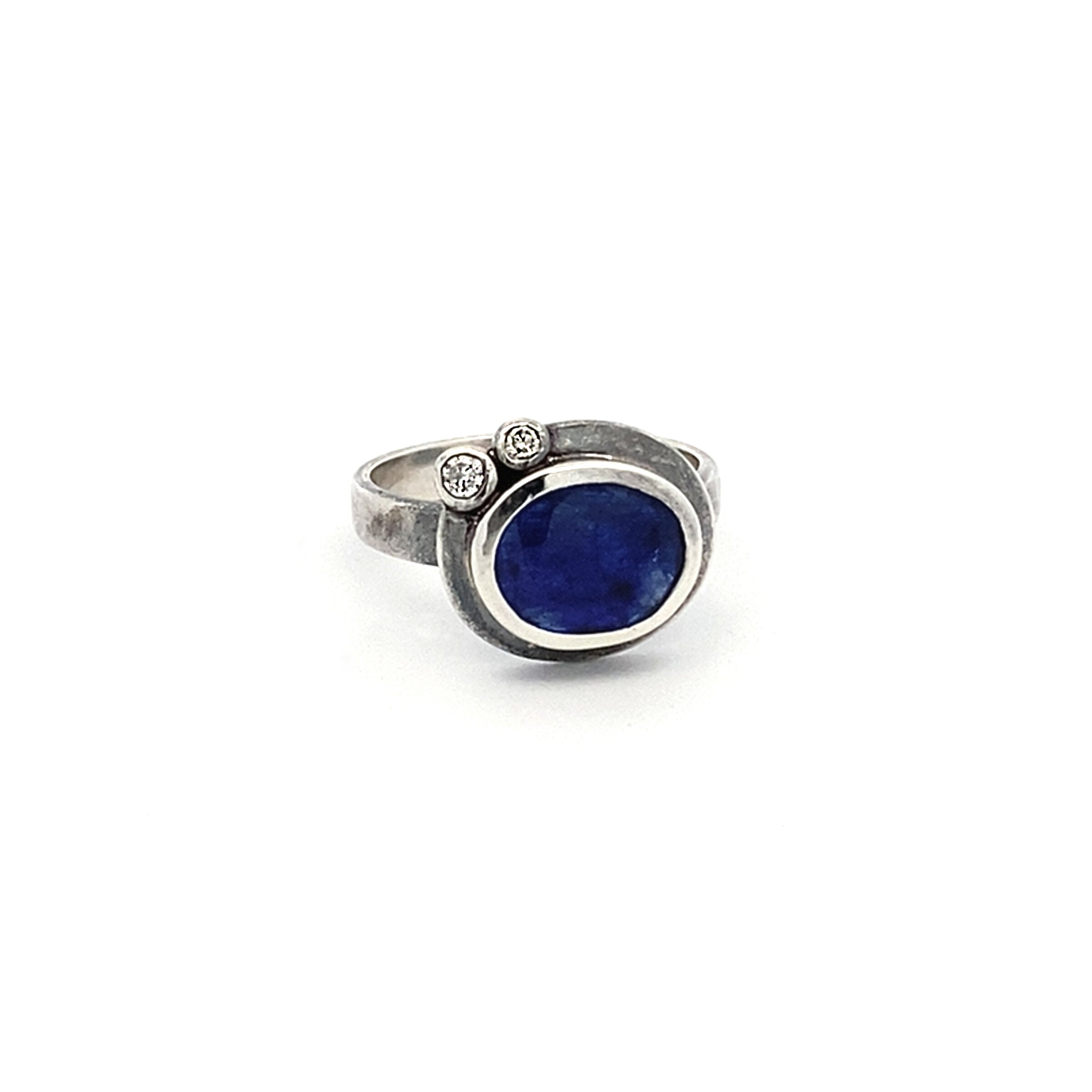 Silver Sapphire and Diamond Ring