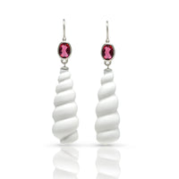 White Agate Swirl &  Pink Tourmaline Earrings