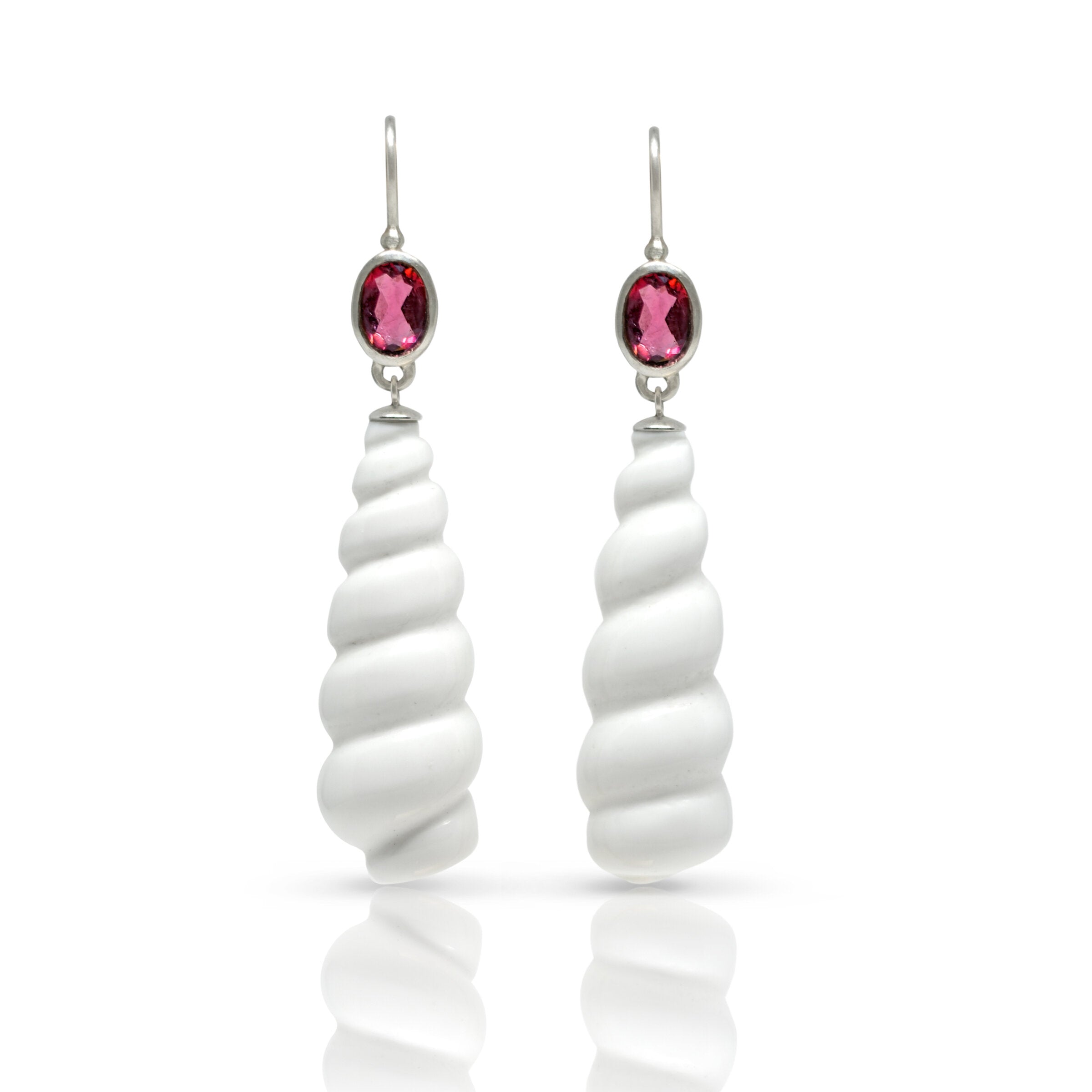 White Agate Swirl &  Pink Tourmaline Earrings