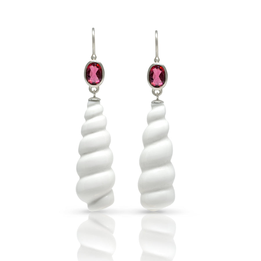 White Agate Swirl &  Pink Tourmaline Earrings