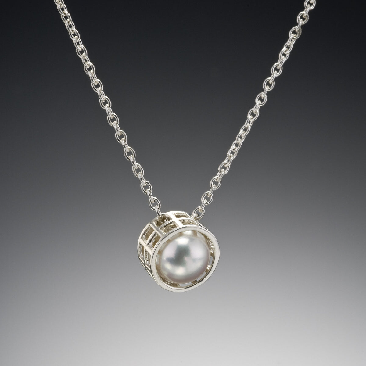 Silver Caged Pearl Pendant