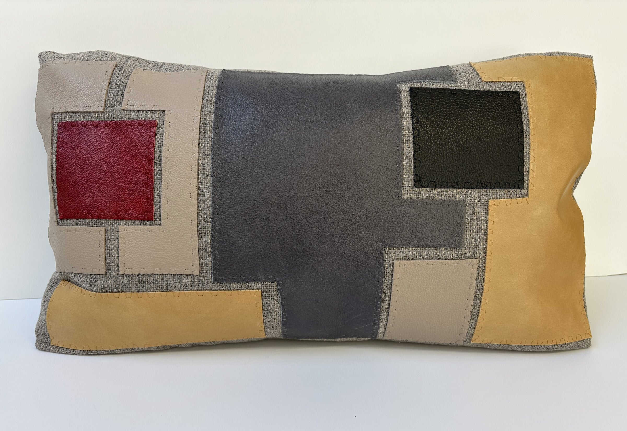 Mosaic Leather Applique Long Lumbar Pillow
