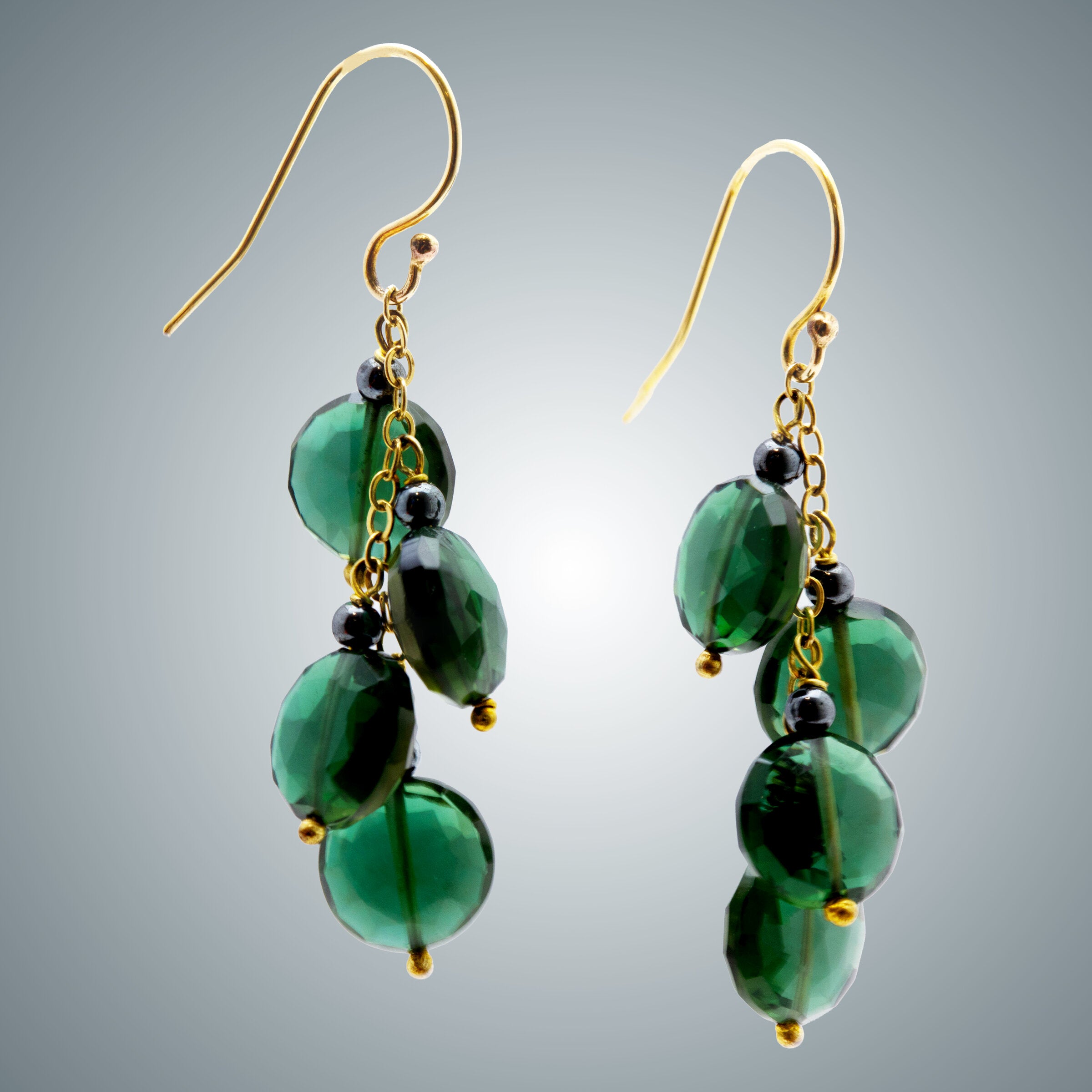 Forest Green Quartz Coins & Gold-Filled Earrings