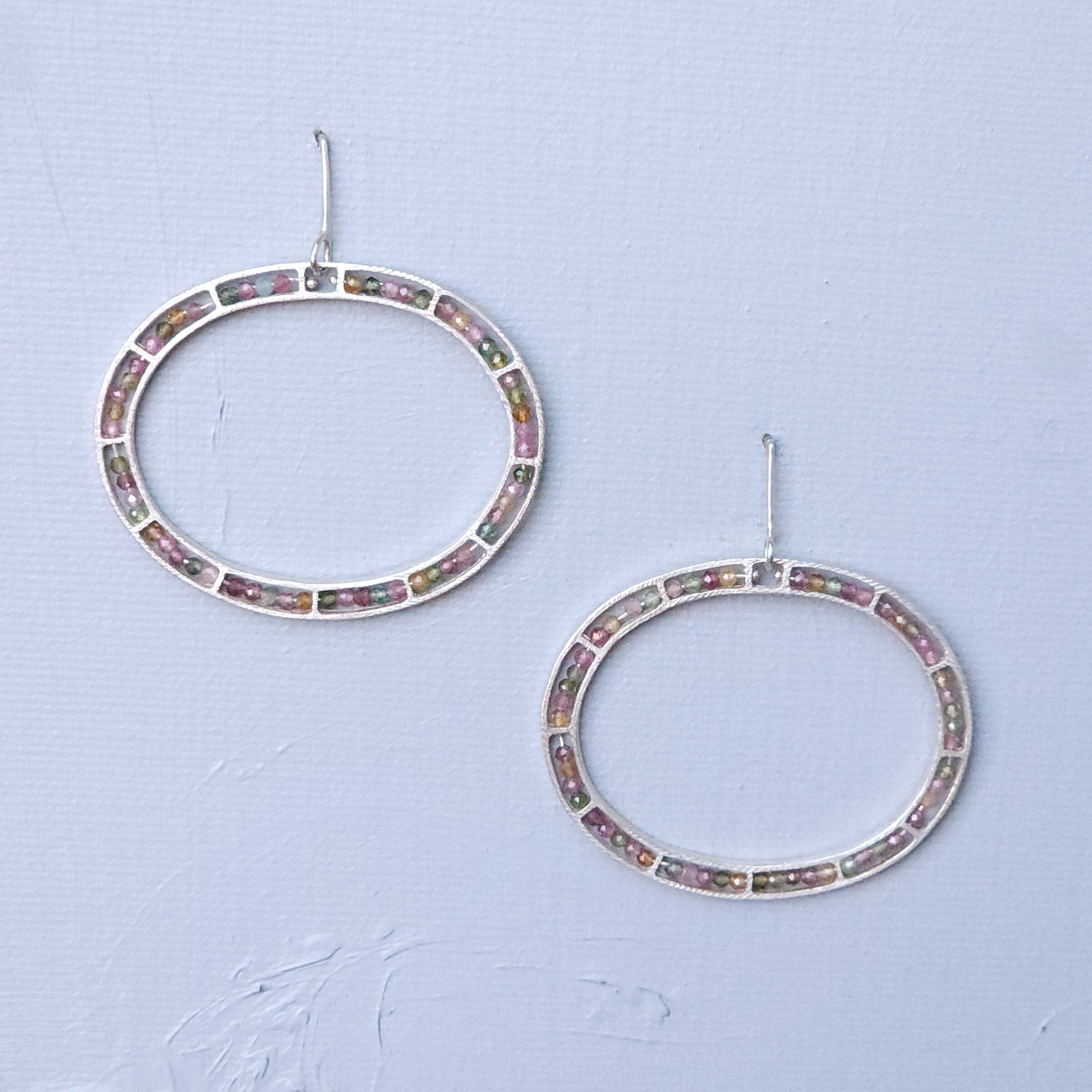 Horizontal Tourmaline Oval Segment Earrings