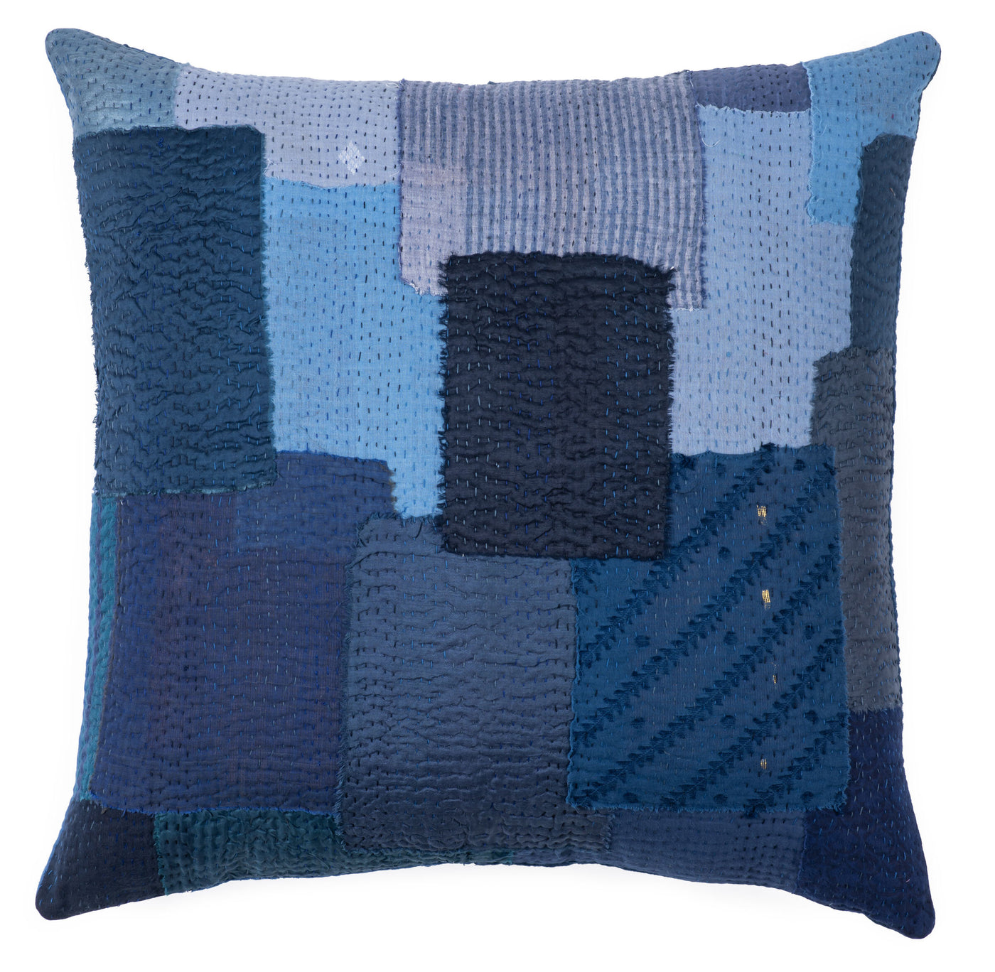 Landscape Fray Kantha Pillow in Navy