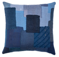 Landscape Fray Kantha Pillow in Navy