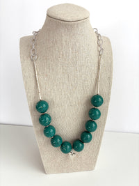 Silver Heart & Teal Beads Necklace
