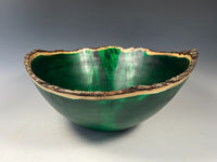 Natural Edge Maple Burl Bowl, Emerald Green