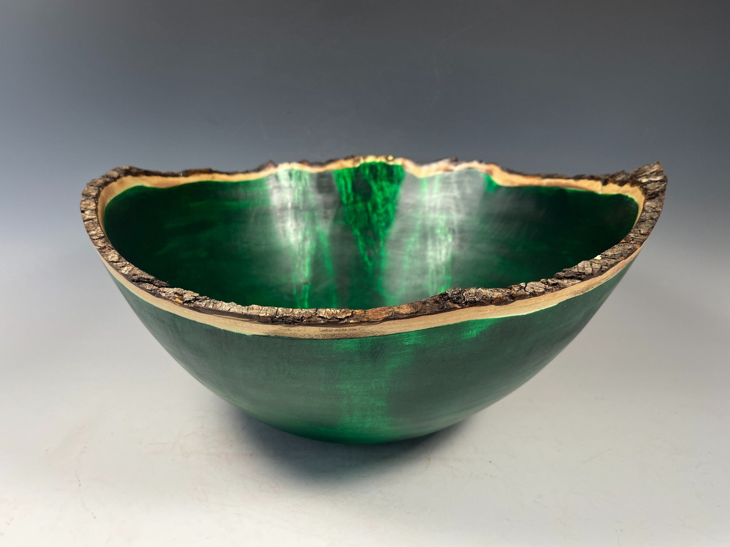 Natural Edge Maple Burl Bowl, Emerald Green