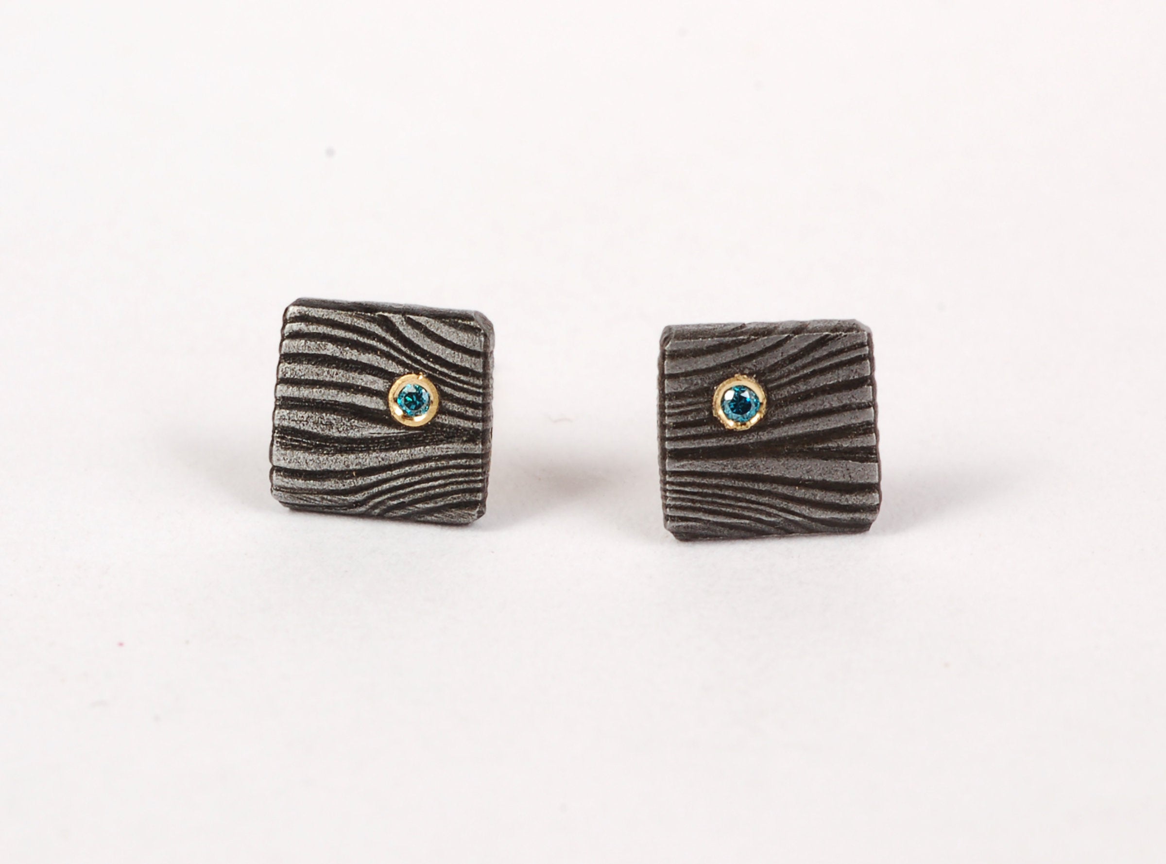 Square Studs with Teal Diamond