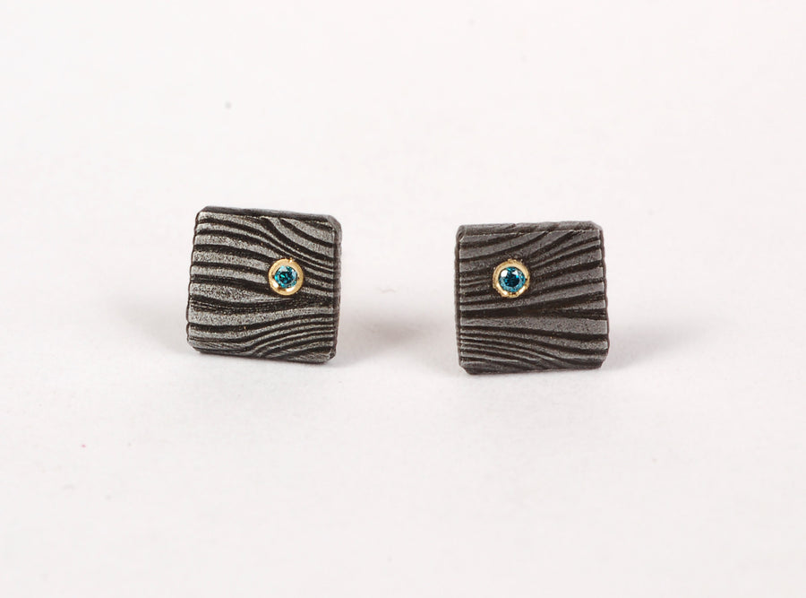 Square Studs with Teal Diamond