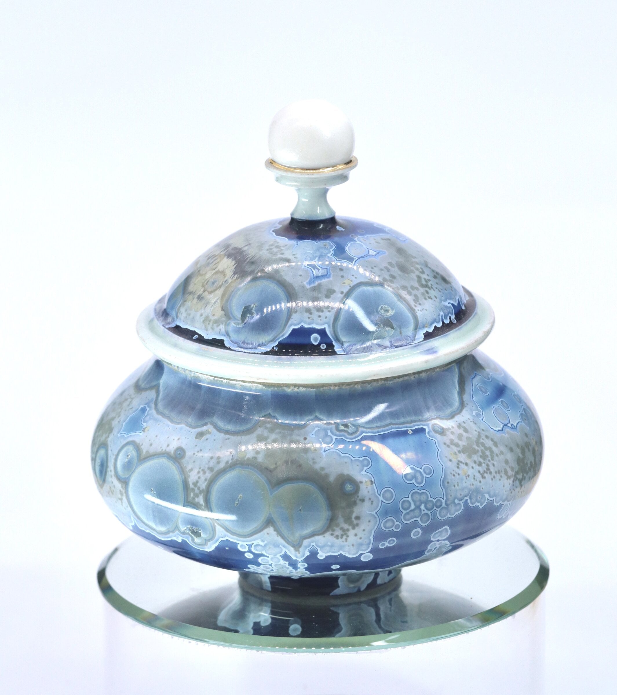 Deep Sea Blue Crystalline Jewelry Jar