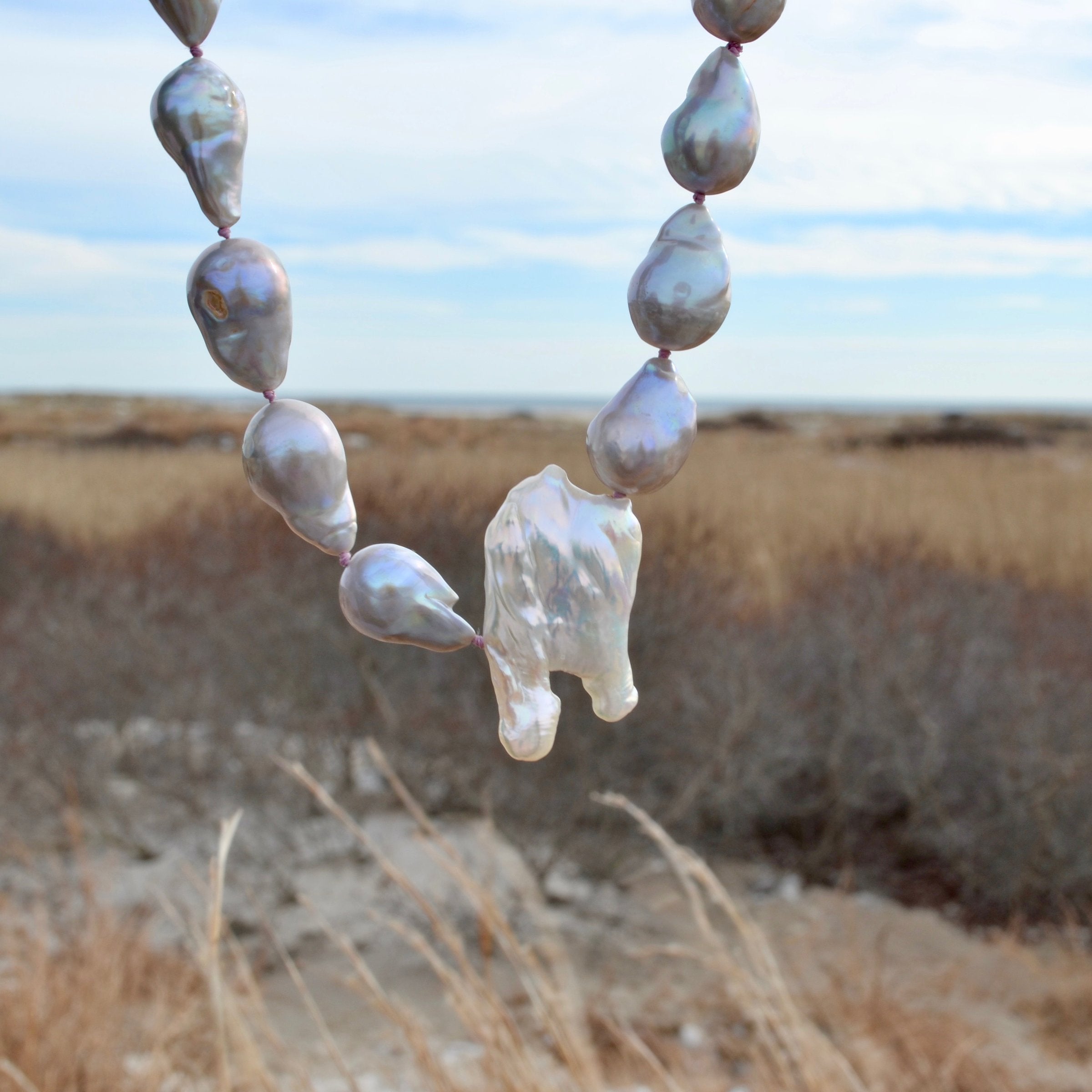 Baroque Grey Tahitian and Keshi Pearl Necklace