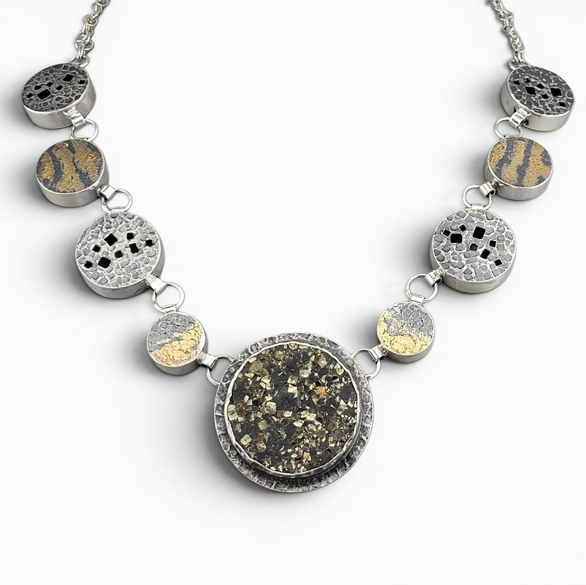Pyrite & Gold Accent Hollow Necklace