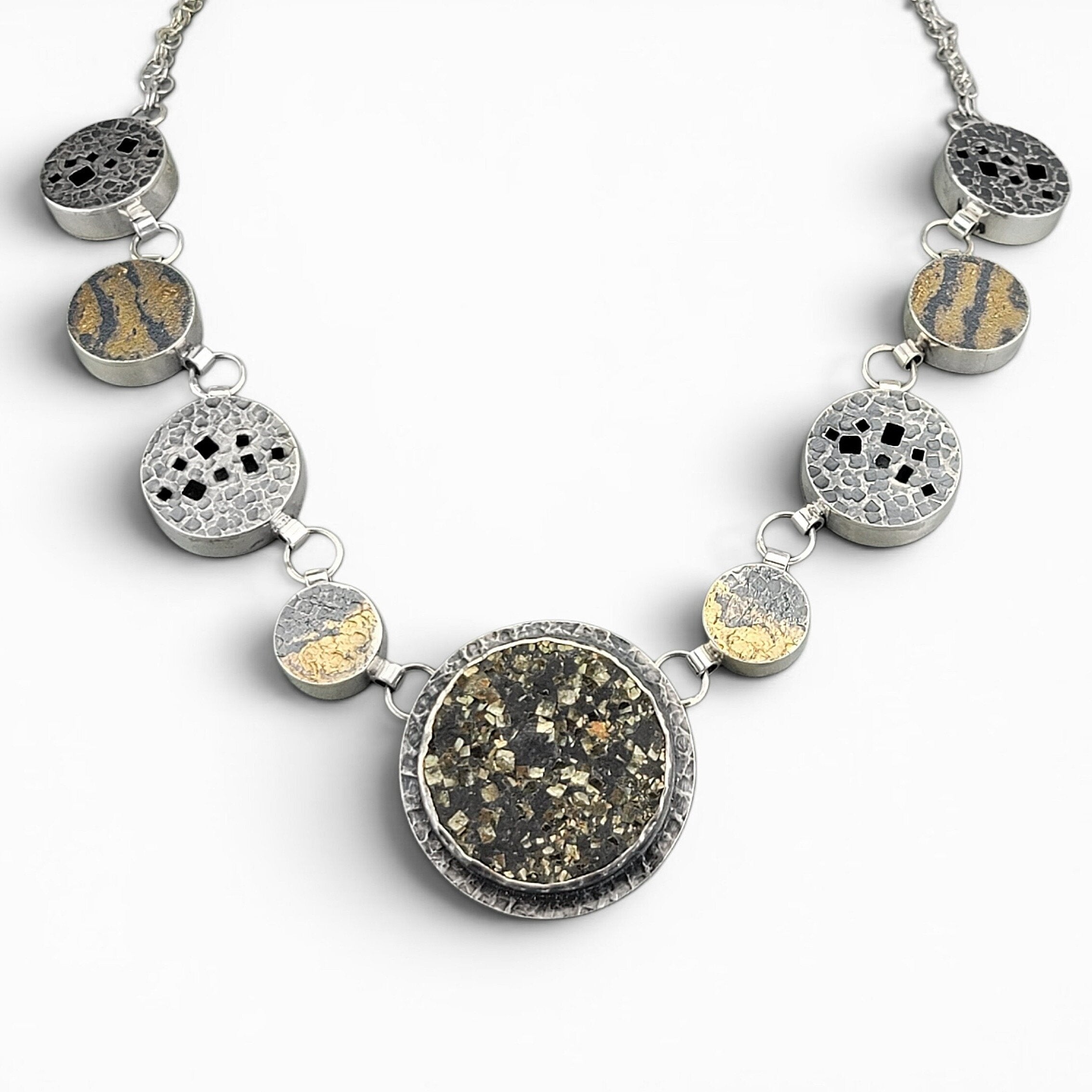 Pyrite & Gold Accent Hollow Necklace