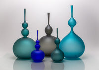 Large jade Double bubble Bottle, Small cobalt double bubble Bottle,
Large grey Bubble bottle, Small lagoon Double Necked Bottle,  Sky blue Double Necked Bottle