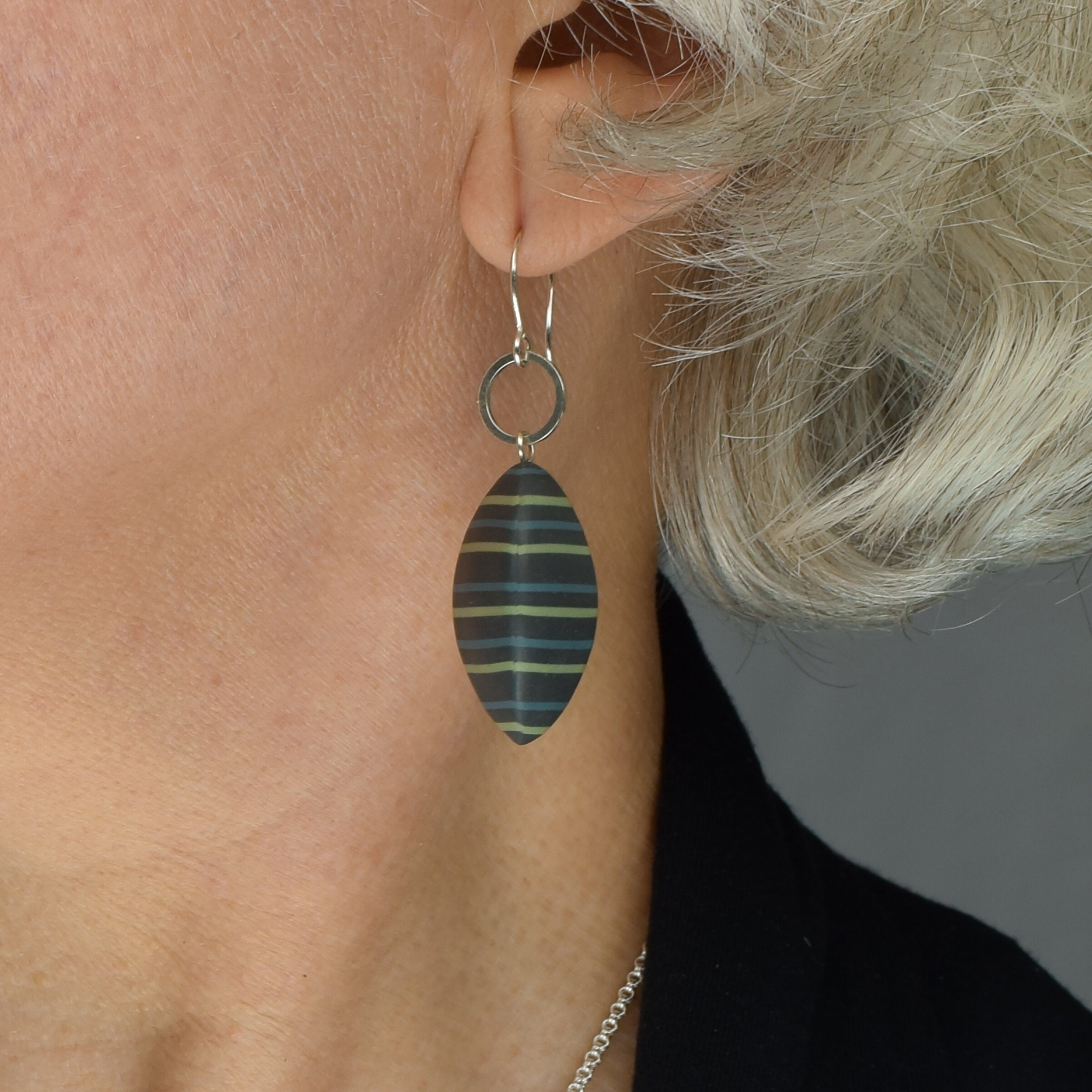 Gray with dark teal and celery stripes