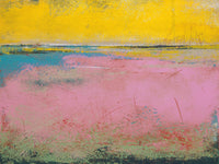 "Flamingo Coast" bold abtract landscape painting measuring 36x48 in.