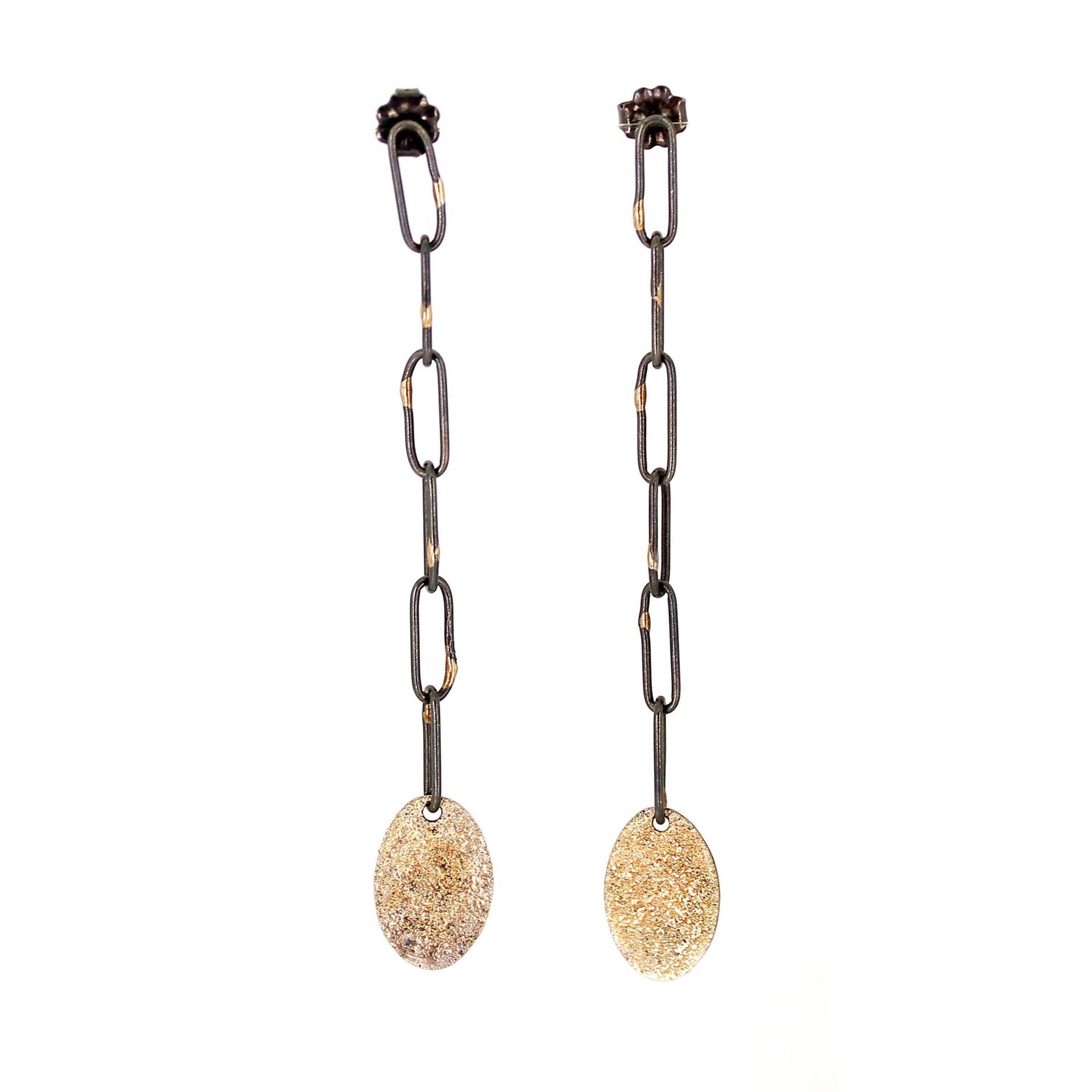 Dangly Chain & Gold Dust Disc Earrings