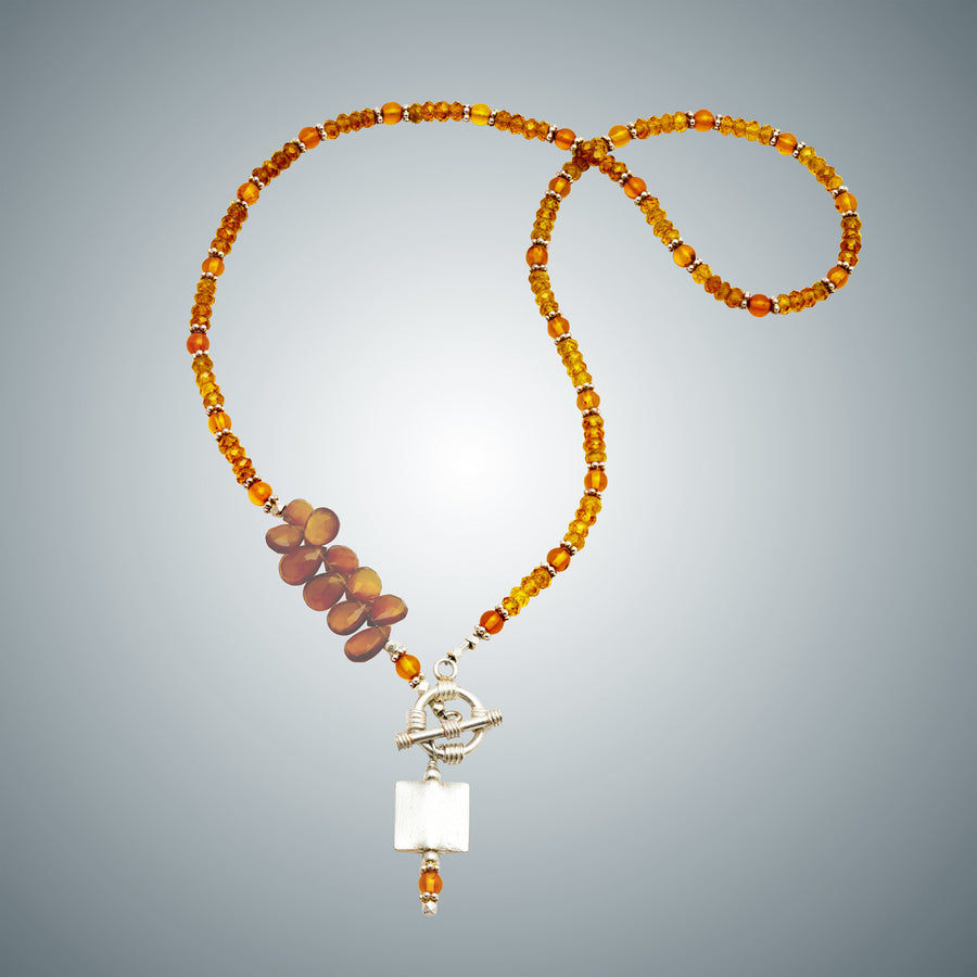 Citrine, Amber, and Sterling Silver Necklace
