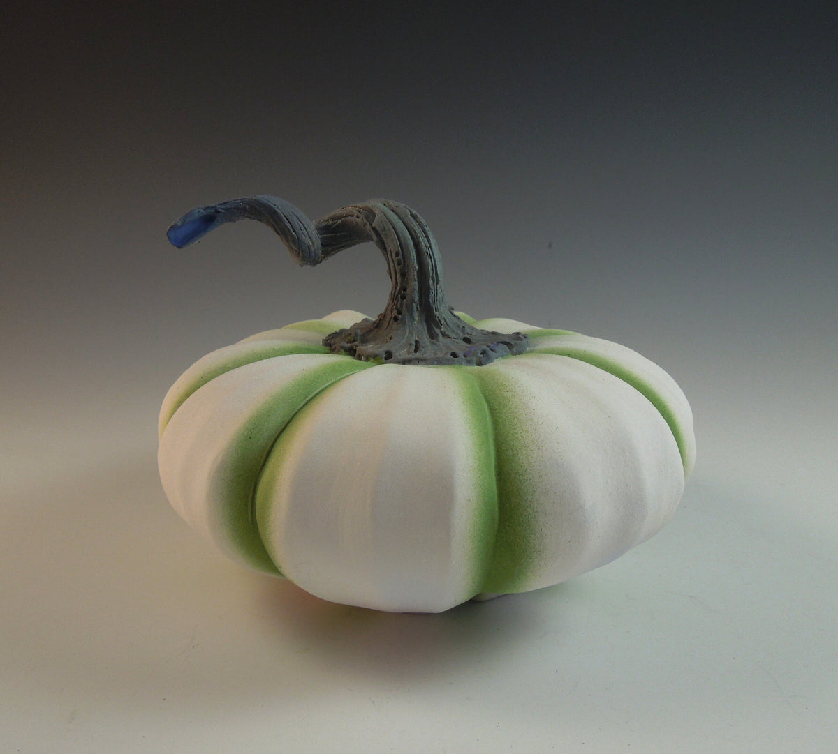 Matte White and Green Ceramic Pumpkin
