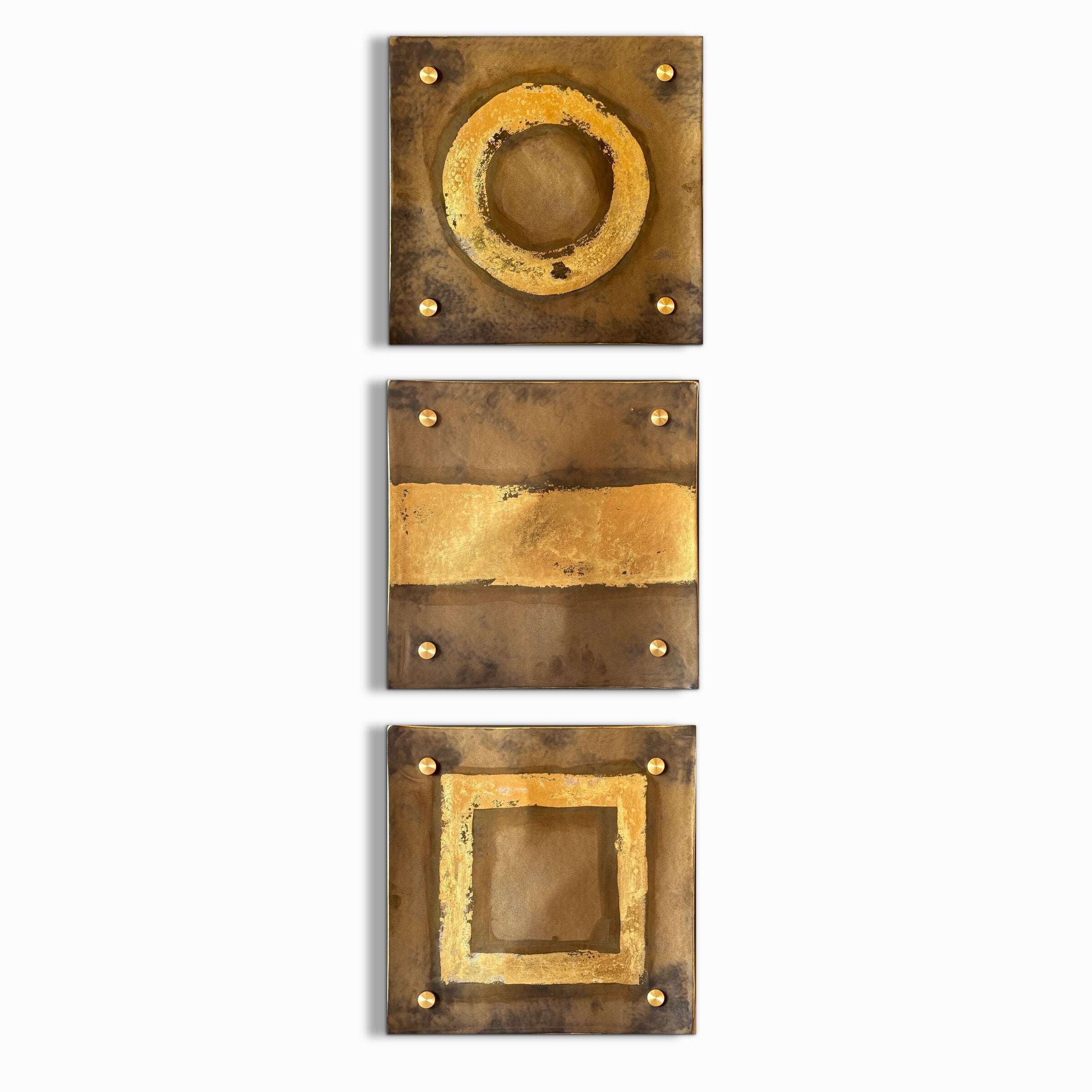 Bronze and Gold Circle Line Square Metallic Wall Square Set