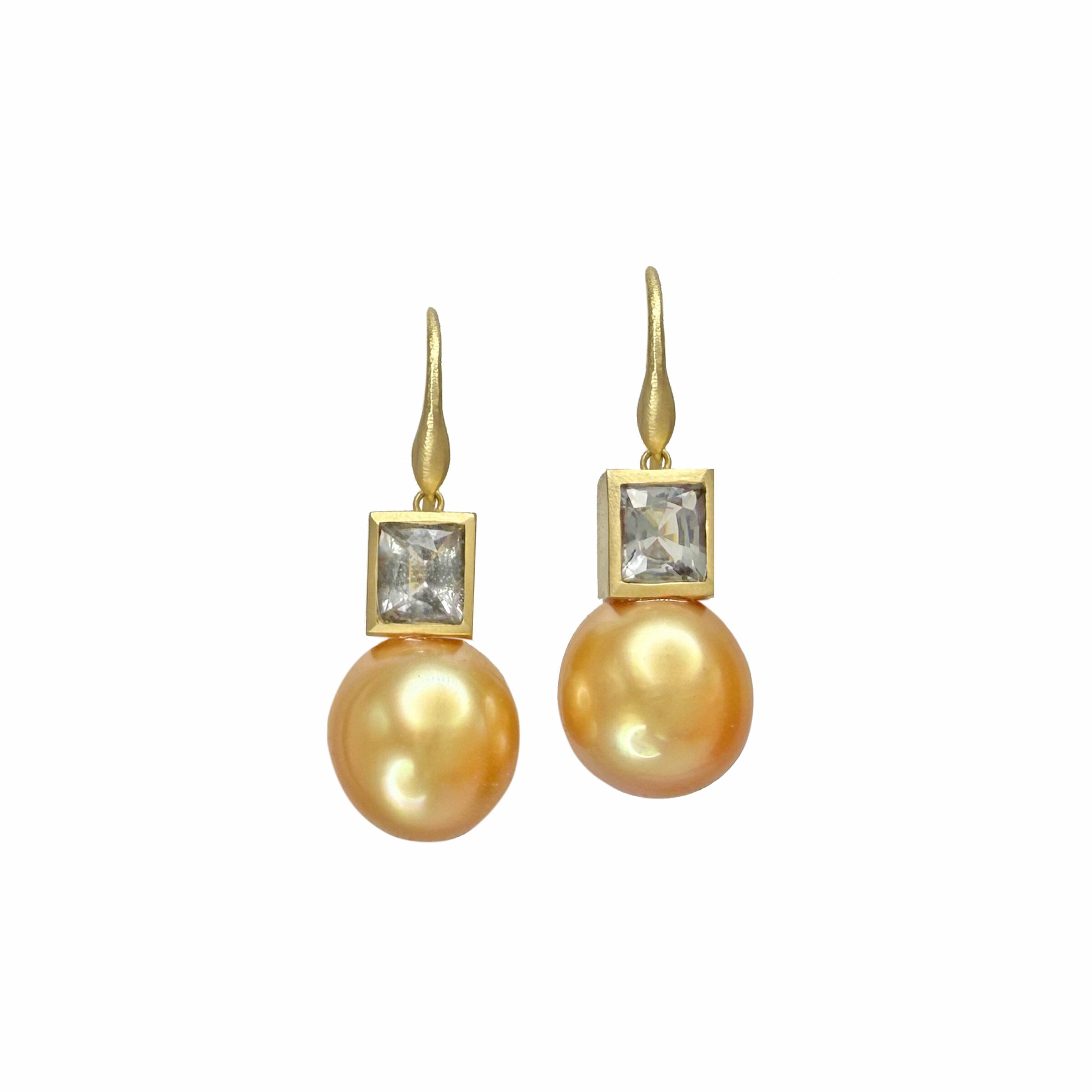 South Sea Golden Pearl with Gray Spinel Earrings