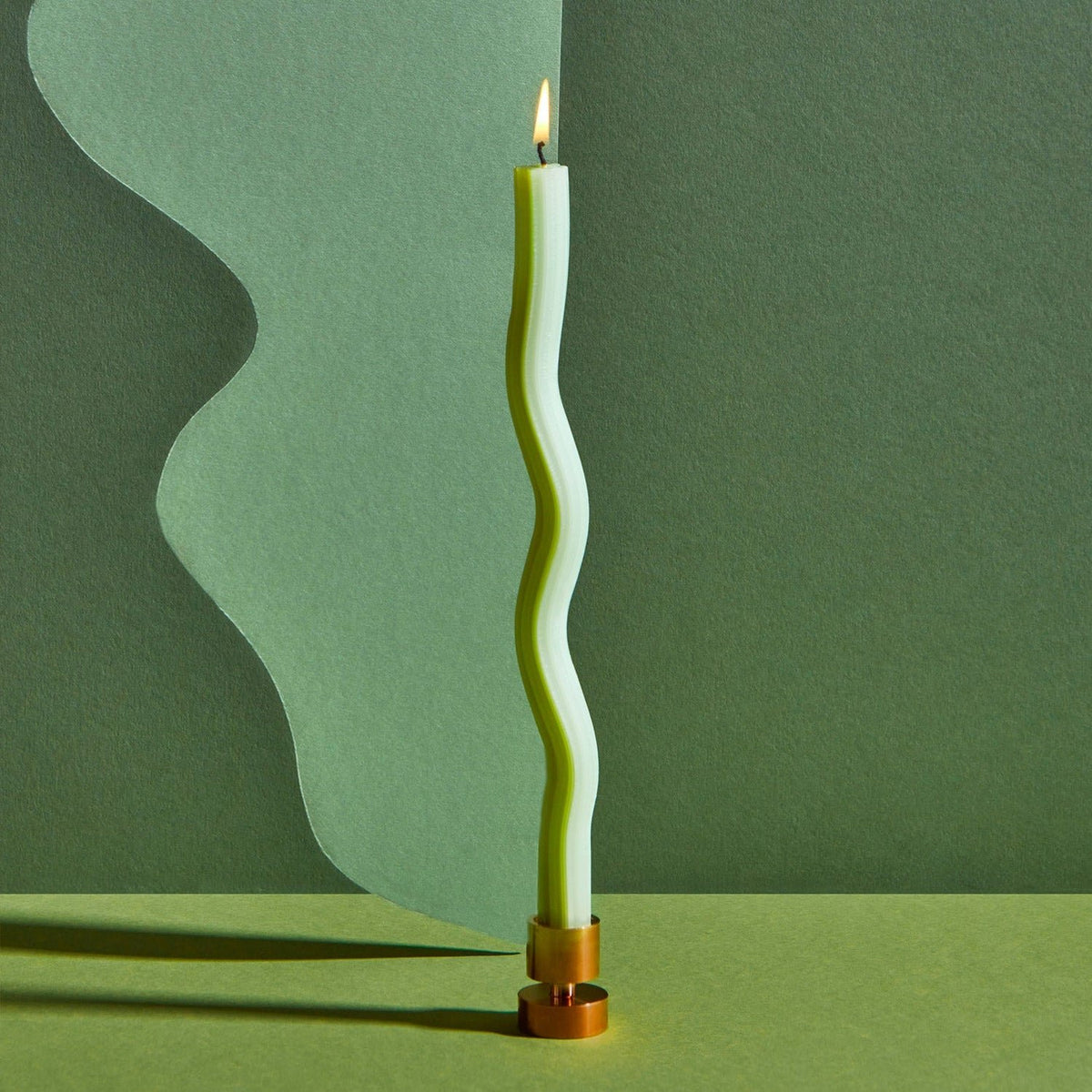 Wiggle Green Tapers with Brass Holder