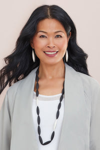 shown with Long Silver Drop Earrings on Wires