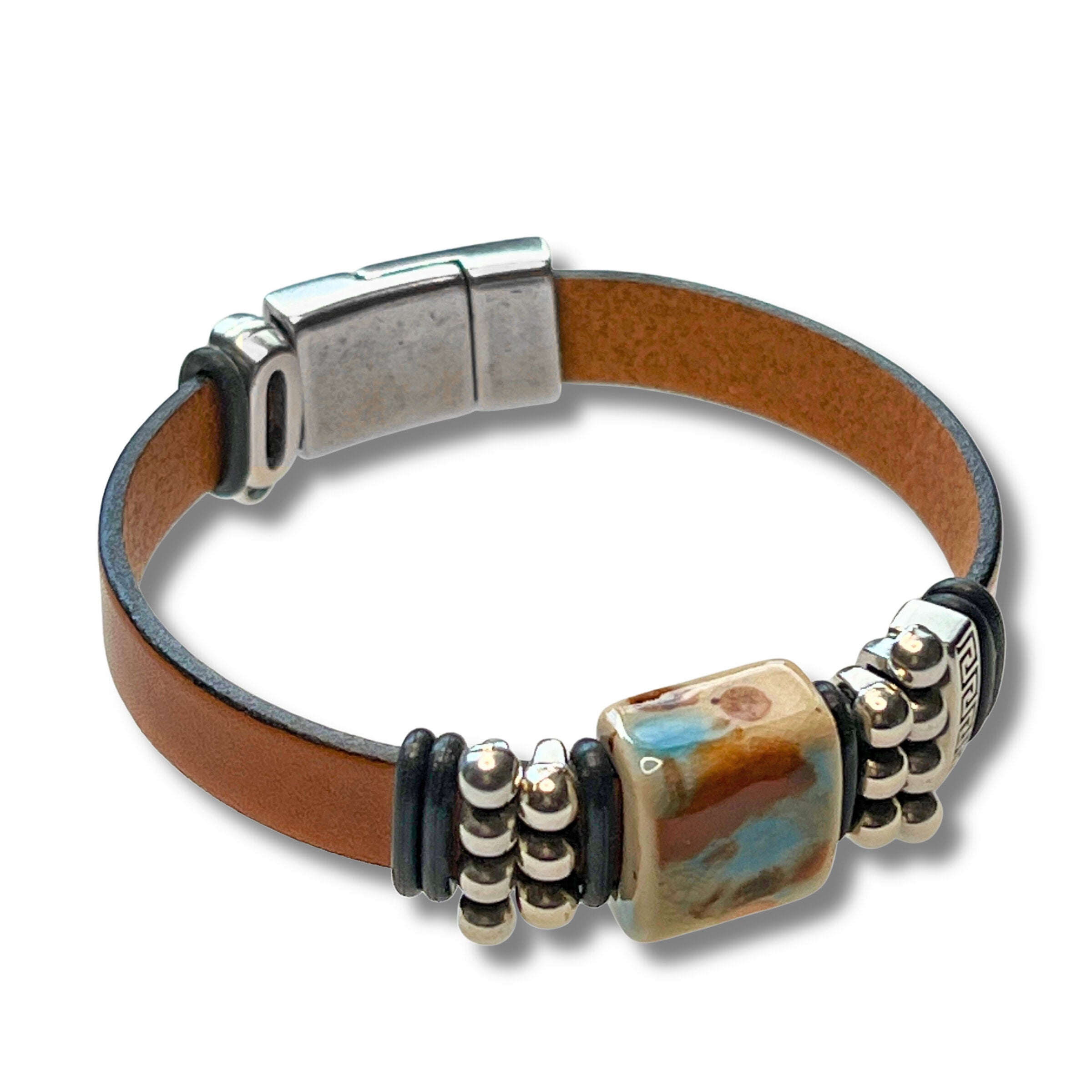 Raku Stone Leather Bracelet