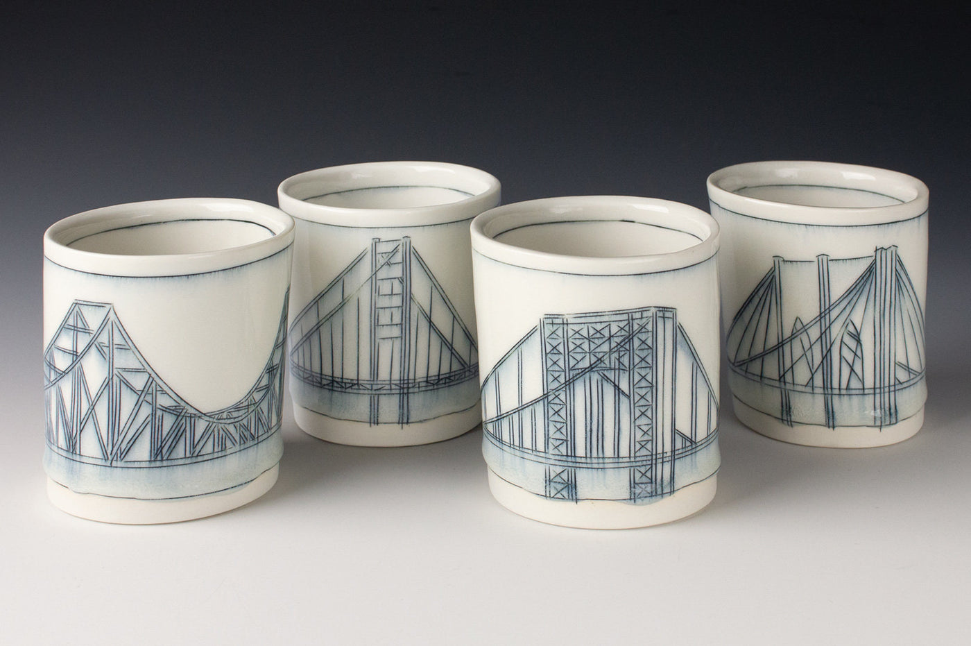 left to right: Tobin Bridge, Golden Gate Bridge, George Washington Bridge, Brooklyn Bridge