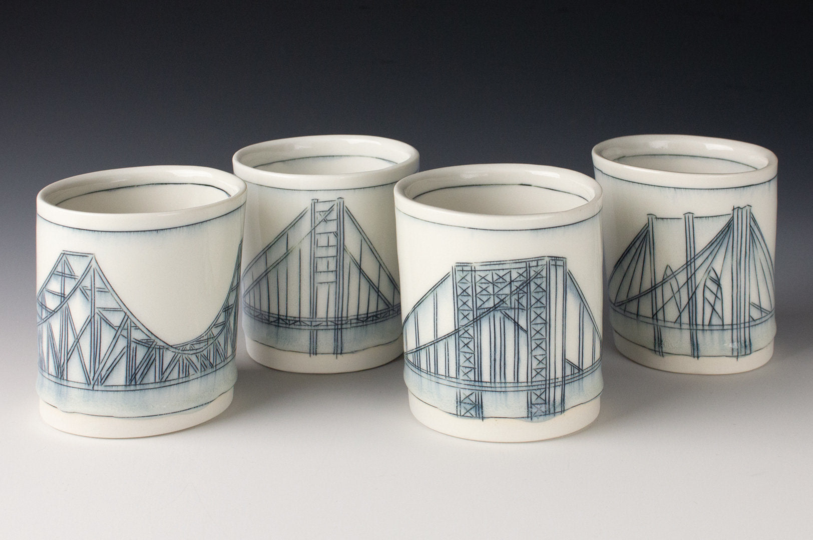 left to right: Tobin Bridge, Golden Gate Bridge, George Washington Bridge, Brooklyn Bridge